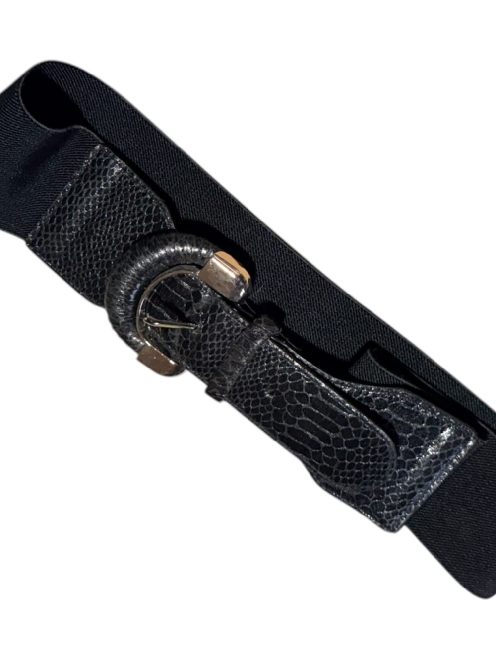 Black Stretch Waist statement Belt snake Textured Buckle Large